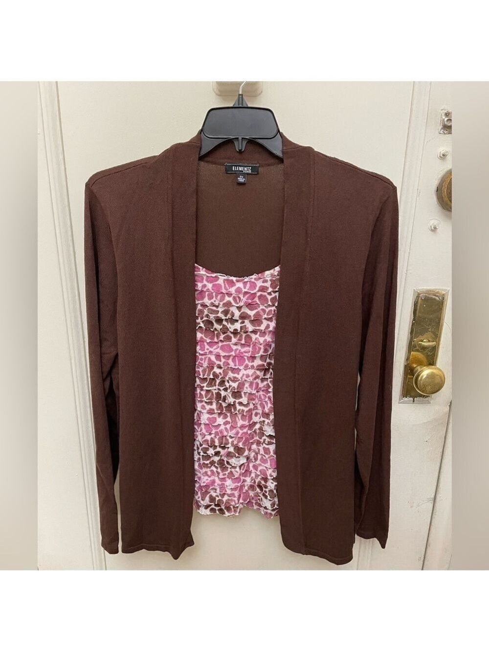 Elementz Brown Animal Print Cardigan Sweater Size 2X